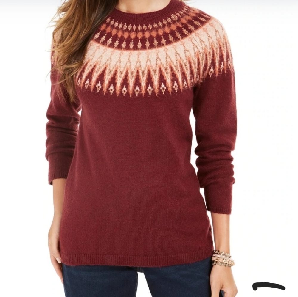 Style & Co Women’s Fair Isle Crewneck Sweater Red Size Small